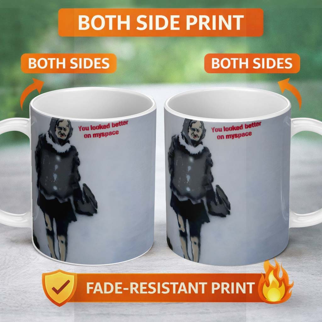 Elderly Woman Red Typography Satirical Stencil 11oz Ceramic Coffee Tea Mug White Large Handle
