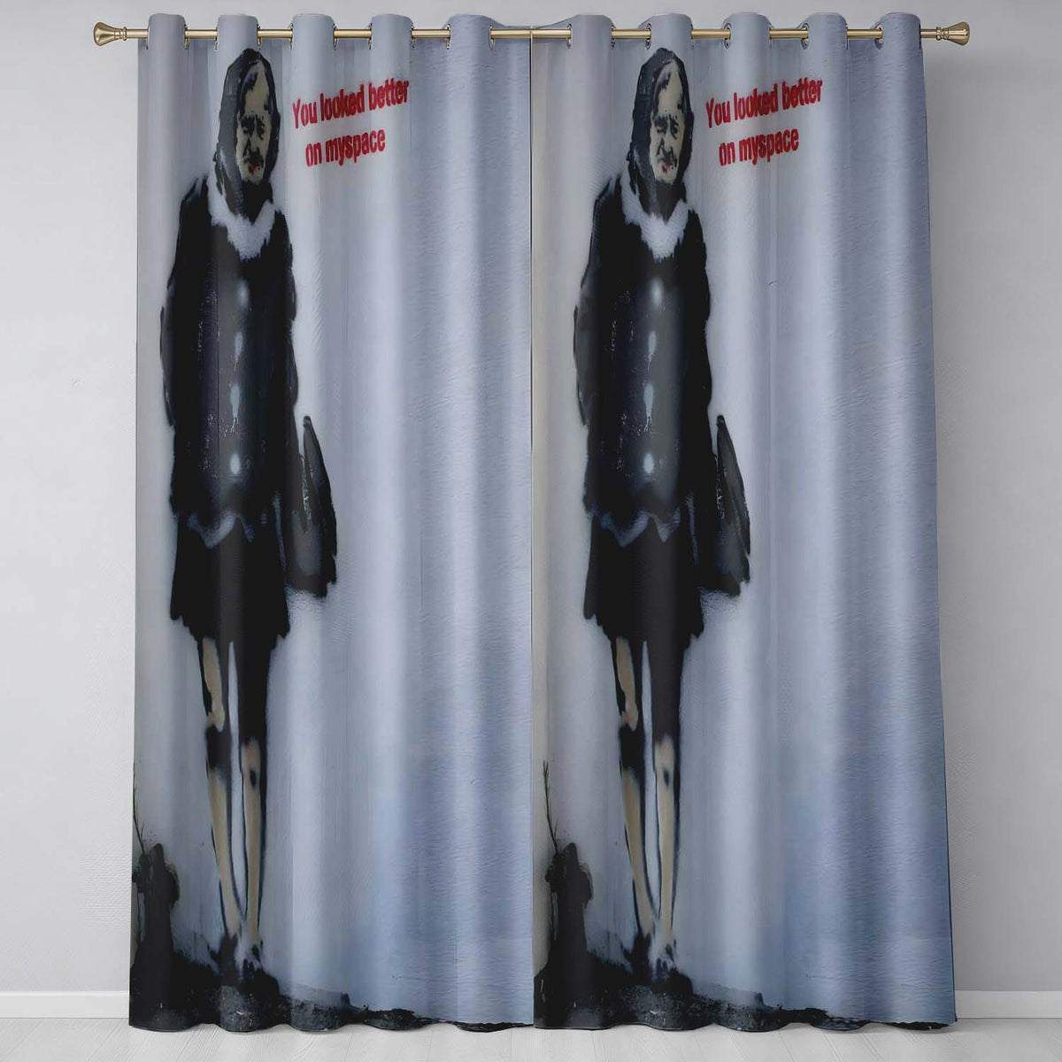 Elderly Woman Red Typography Satirical Stencil Unique Bold Artwork for Home Decor Readymade Eyelet Ring Top Thermal 100% Blackout Curtains