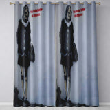 Elderly Woman Red Typography Satirical Stencil Unique Bold Artwork for Home Decor Readymade Eyelet Ring Top Thermal 100% Blackout Curtains
