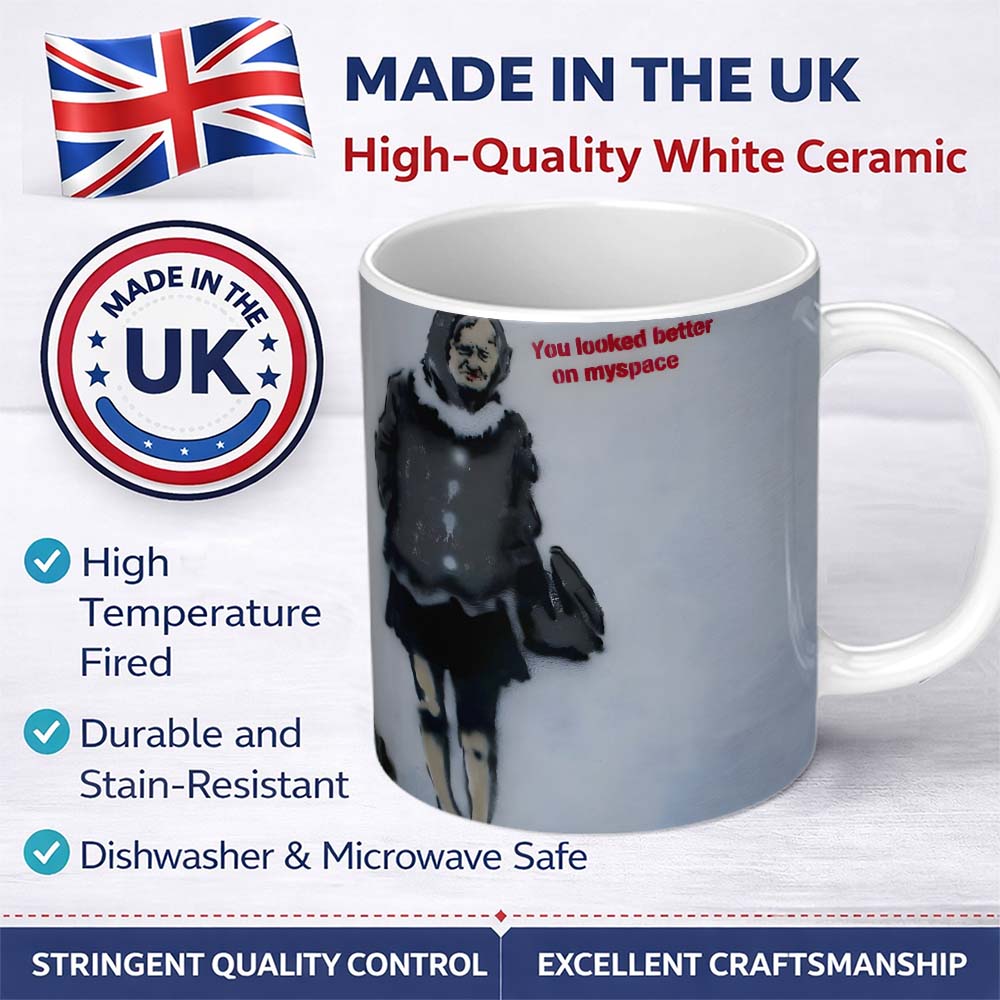 Elderly Woman Red Typography Satirical Stencil 11oz Ceramic Coffee Tea Mug White Large Handle