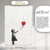 Girl Releasing Red Heart Balloon Minimal Stencil, All Season Comfort, Decorative Wall Art Style - Super Soft Fleece Blanket Bed Sofa Throw
