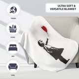 Girl Releasing Red Heart Balloon Minimal Stencil, All Season Comfort, Decorative Wall Art Style - Super Soft Fleece Blanket Bed Sofa Throw