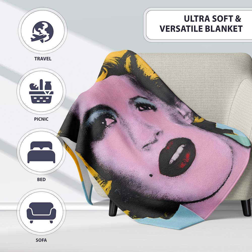 Pink Face Blonde Pop Art Portrait, Cozy Home Decor, All Season Comfort, Stylish Room Decoration - Super Soft Fleece Blanket Bed Sofa Throw