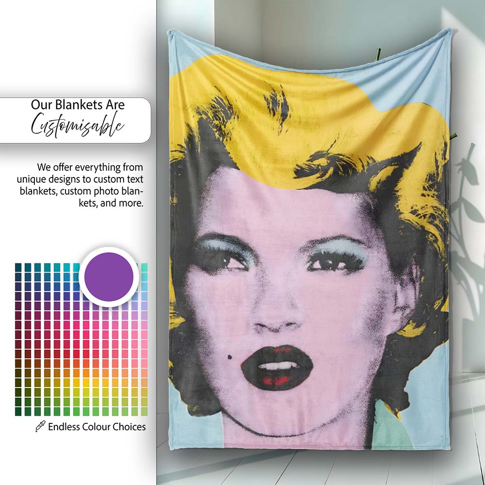 Pink Face Blonde Pop Art Portrait, Cozy Home Decor, All Season Comfort, Stylish Room Decoration - Super Soft Fleece Blanket Bed Sofa Throw