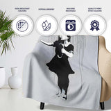 Woman Holding Dripping Umbrella Monochrome Stencil, All Season Comfort, Stylish Room Decoration - Super Soft Fleece Blanket Bed Sofa Throw