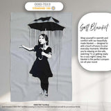 Woman Holding Dripping Umbrella Monochrome Stencil, All Season Comfort, Stylish Room Decoration - Super Soft Fleece Blanket Bed Sofa Throw