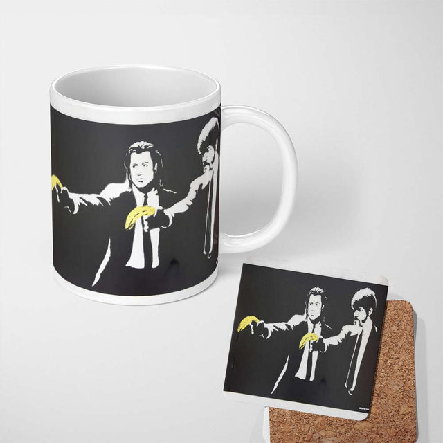 Two Suited Men Yellow Gloves Monochrome Pop Art 11oz Ceramic Coffee Tea Mug White Large Handle