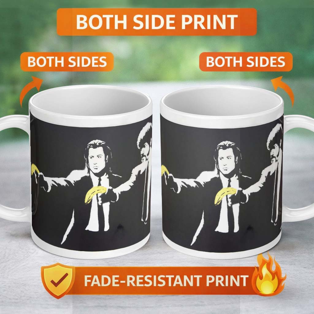 Two Suited Men Yellow Gloves Monochrome Pop Art 11oz Ceramic Coffee Tea Mug White Large Handle