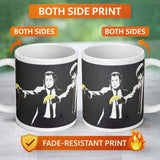Two Suited Men Yellow Gloves Monochrome Pop Art 11oz Ceramic Coffee Tea Mug White Large Handle