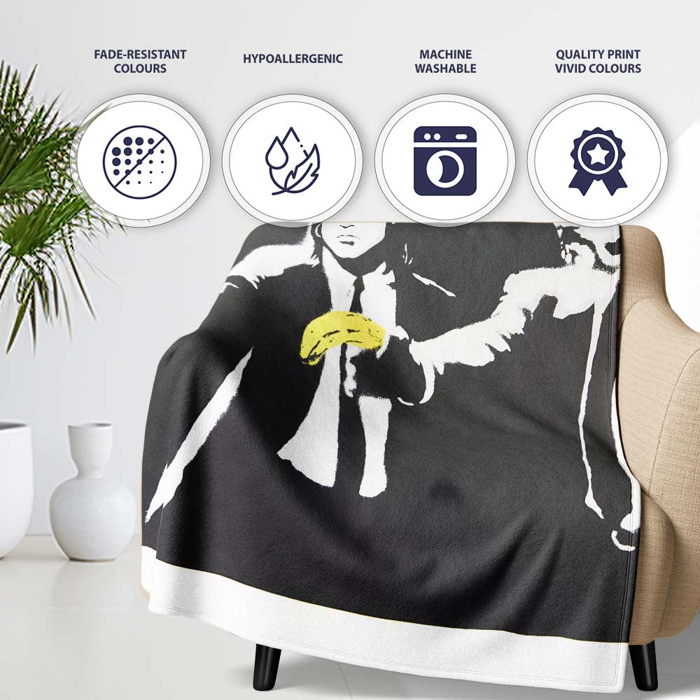 Two Suited Men Yellow Gloves Monochrome Pop Art, Bedroom Living Room Accent, All Season Comfort - Super Soft Fleece Blanket Bed Sofa Throw