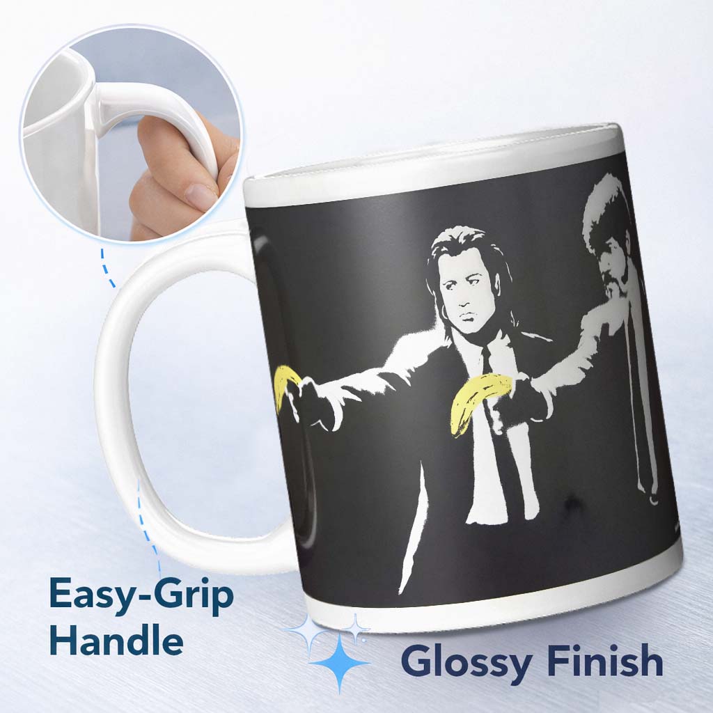 Two Suited Men Yellow Gloves Monochrome Pop Art 11oz Ceramic Coffee Tea Mug White Large Handle