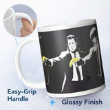 Two Suited Men Yellow Gloves Monochrome Pop Art 11oz Ceramic Coffee Tea Mug White Large Handle