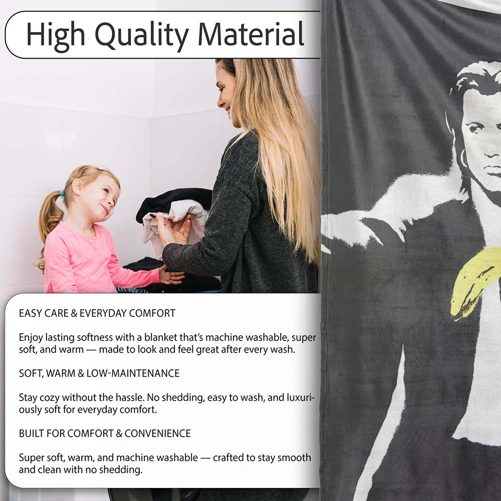 Two Suited Men Yellow Gloves Monochrome Pop Art, Bedroom Living Room Accent, All Season Comfort - Super Soft Fleece Blanket Bed Sofa Throw
