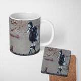 Schoolgirl and Rat Distressed Urban Stencil11oz Ceramic Coffee Tea Mug White Large Handle