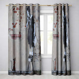 Schoolgirl and Rat Distressed Urban Stencil Unique Elegant Artwork for Home Decor Readymade Eyelet Ring Top Thermal 100% Blackout Curtains