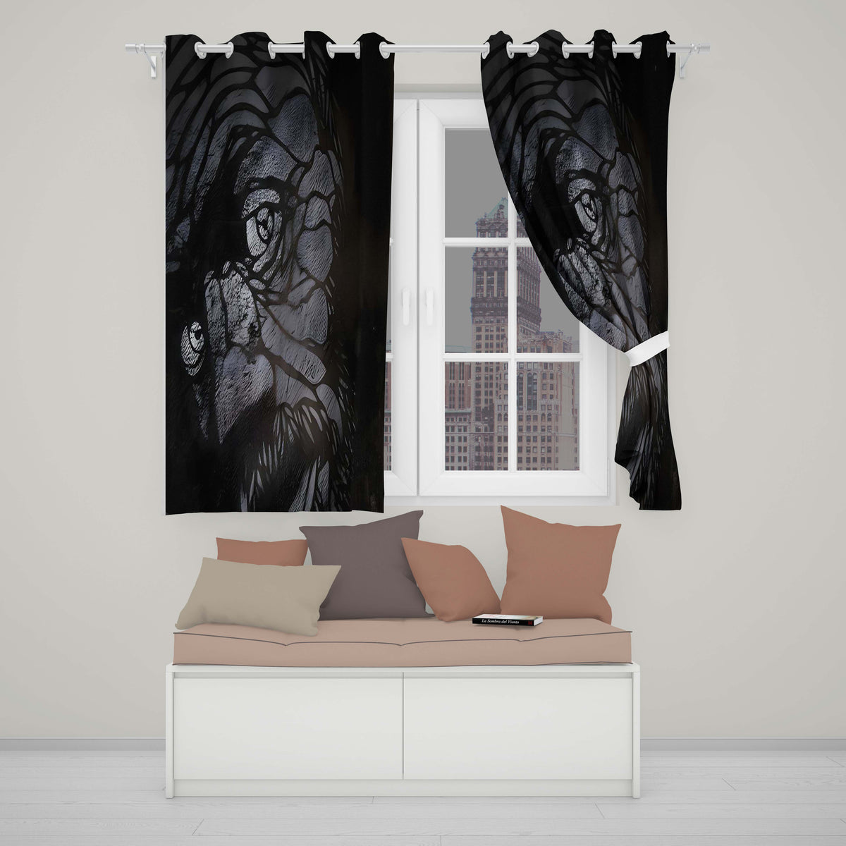 Dark Female Face Abstract Monochrome Portrait Vibrant Bold Artwork for Home Decor Readymade Eyelet Ring Top Thermal 100% Blackout Curtains