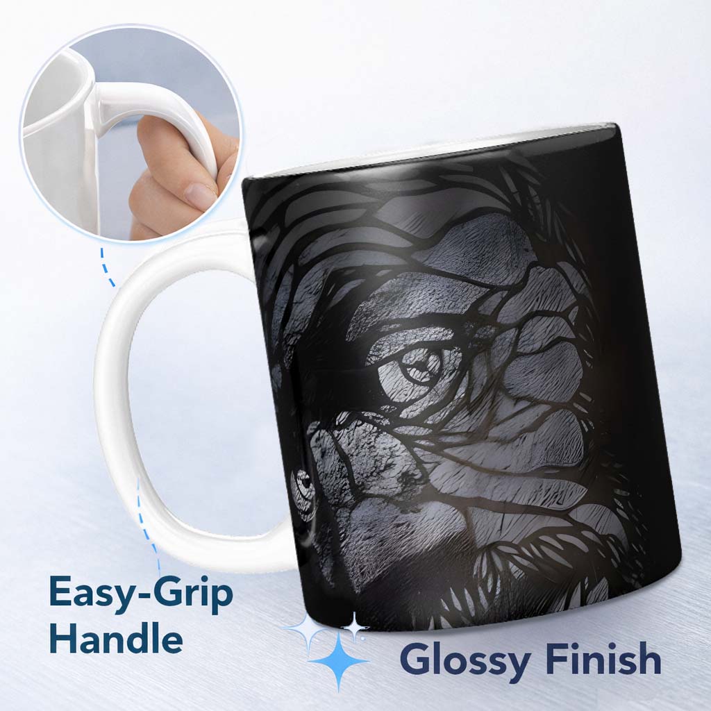 Dark Female Face Abstract Monochrome Portrait 11oz Ceramic Coffee Tea Mug White Large Handle