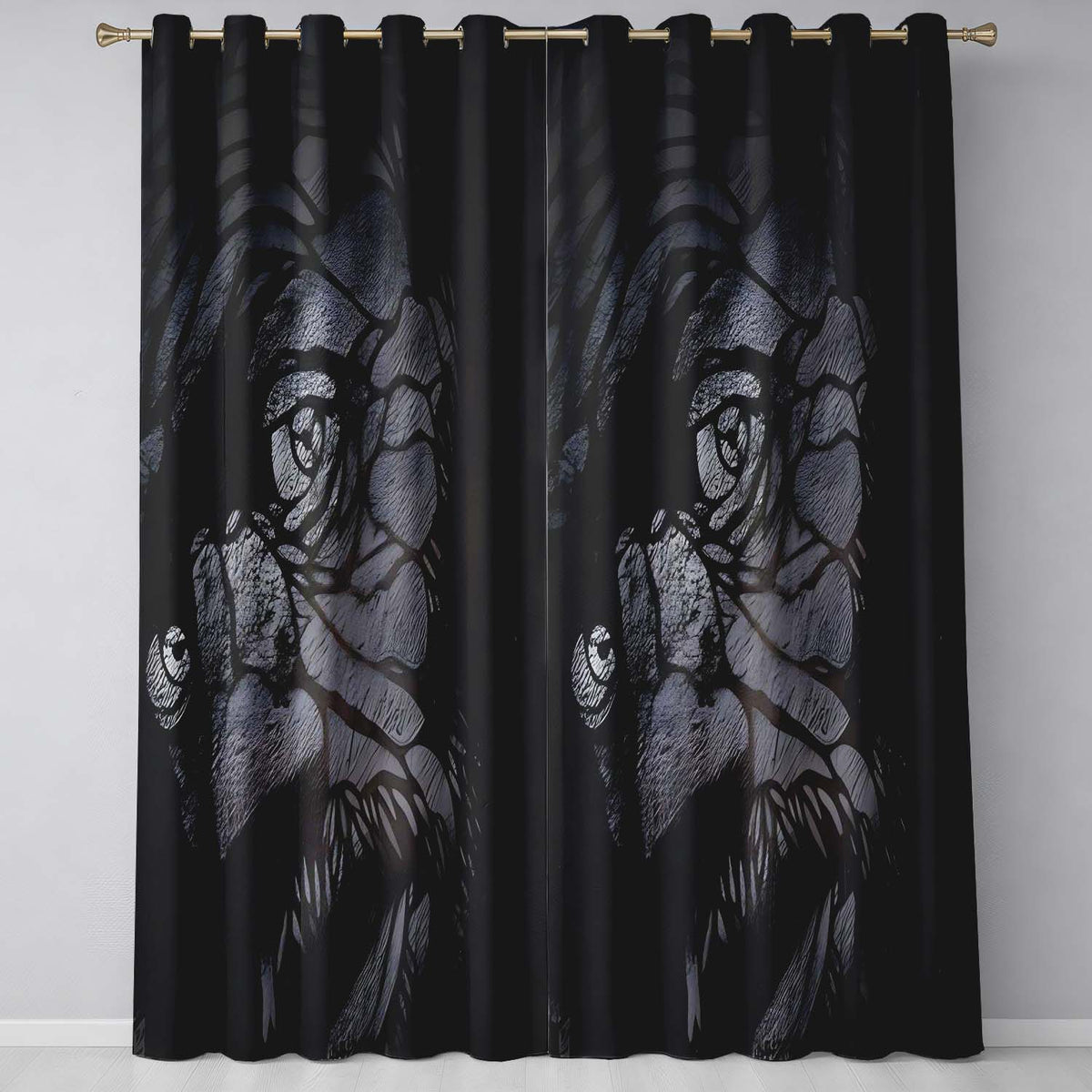 Dark Female Face Abstract Monochrome Portrait Vibrant Bold Artwork for Home Decor Readymade Eyelet Ring Top Thermal 100% Blackout Curtains