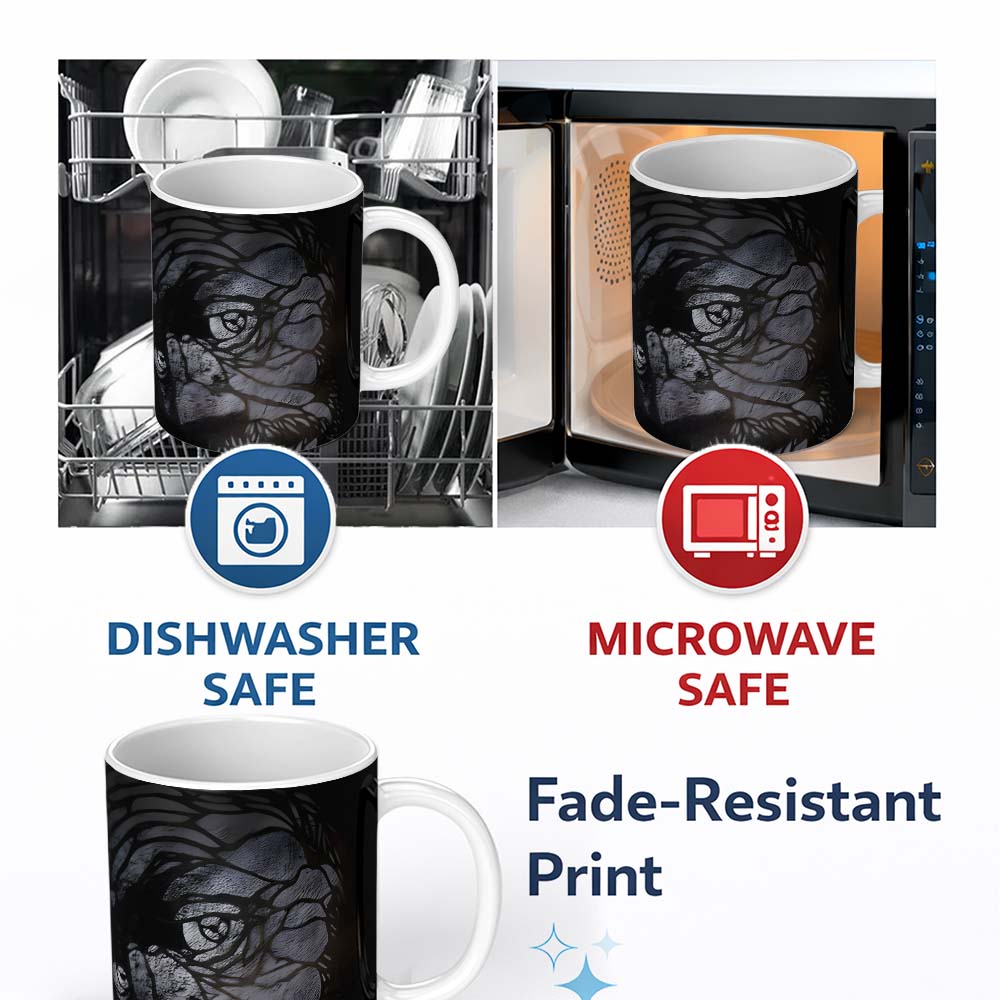 Dark Female Face Abstract Monochrome Portrait 11oz Ceramic Coffee Tea Mug White Large Handle
