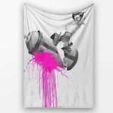 Masked Cowgirl Riding Syringe Pink Splash Pop Art, All Season Comfort, Comfortable Everyday Use - Super Soft Fleece Blanket Bed Sofa Throw