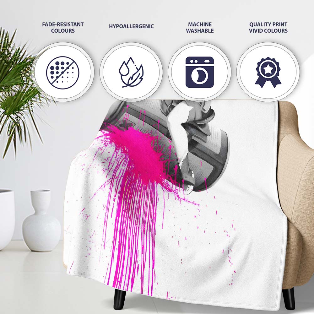 Masked Cowgirl Riding Syringe Pink Splash Pop Art, All Season Comfort, Comfortable Everyday Use - Super Soft Fleece Blanket Bed Sofa Throw