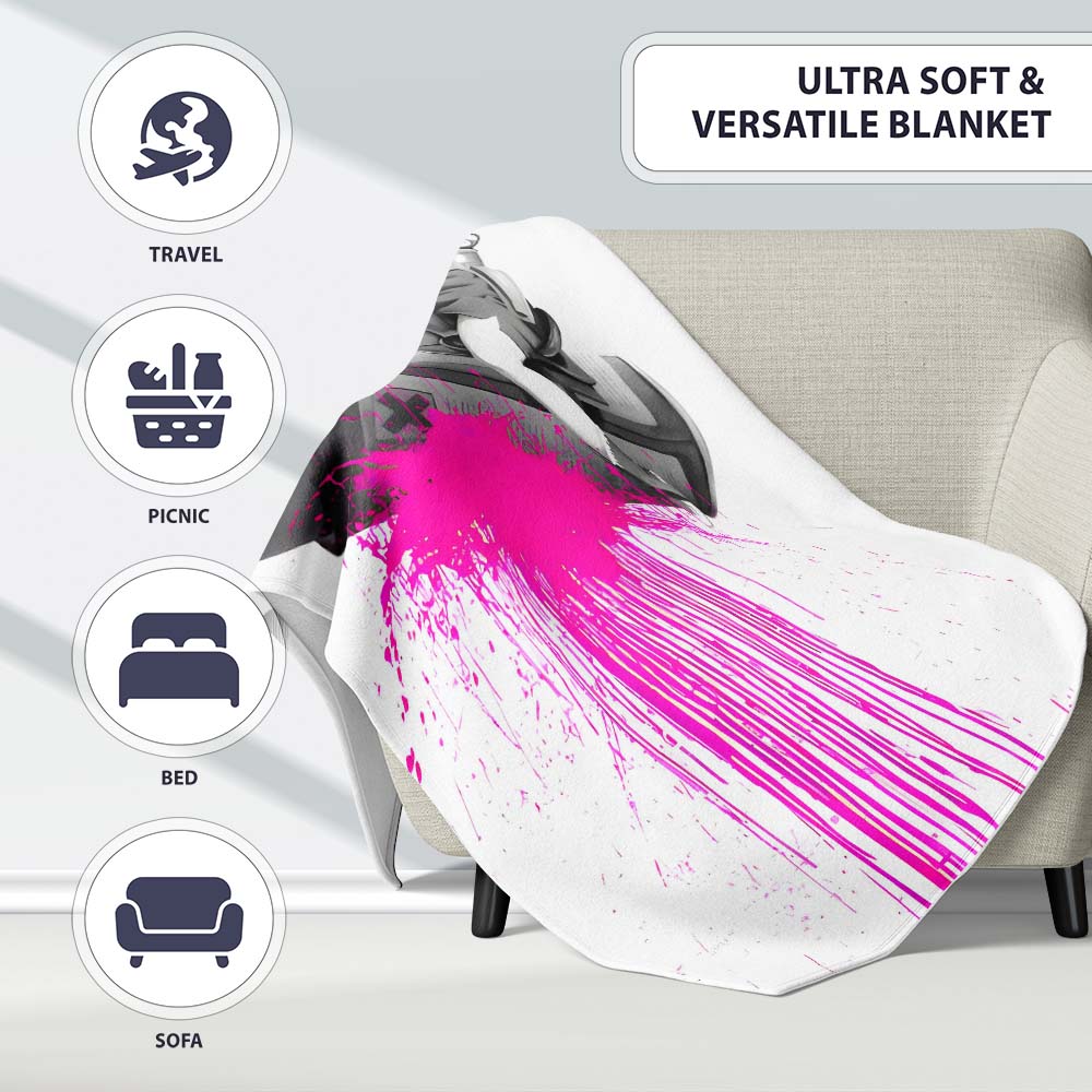 Masked Cowgirl Riding Syringe Pink Splash Pop Art, All Season Comfort, Comfortable Everyday Use - Super Soft Fleece Blanket Bed Sofa Throw