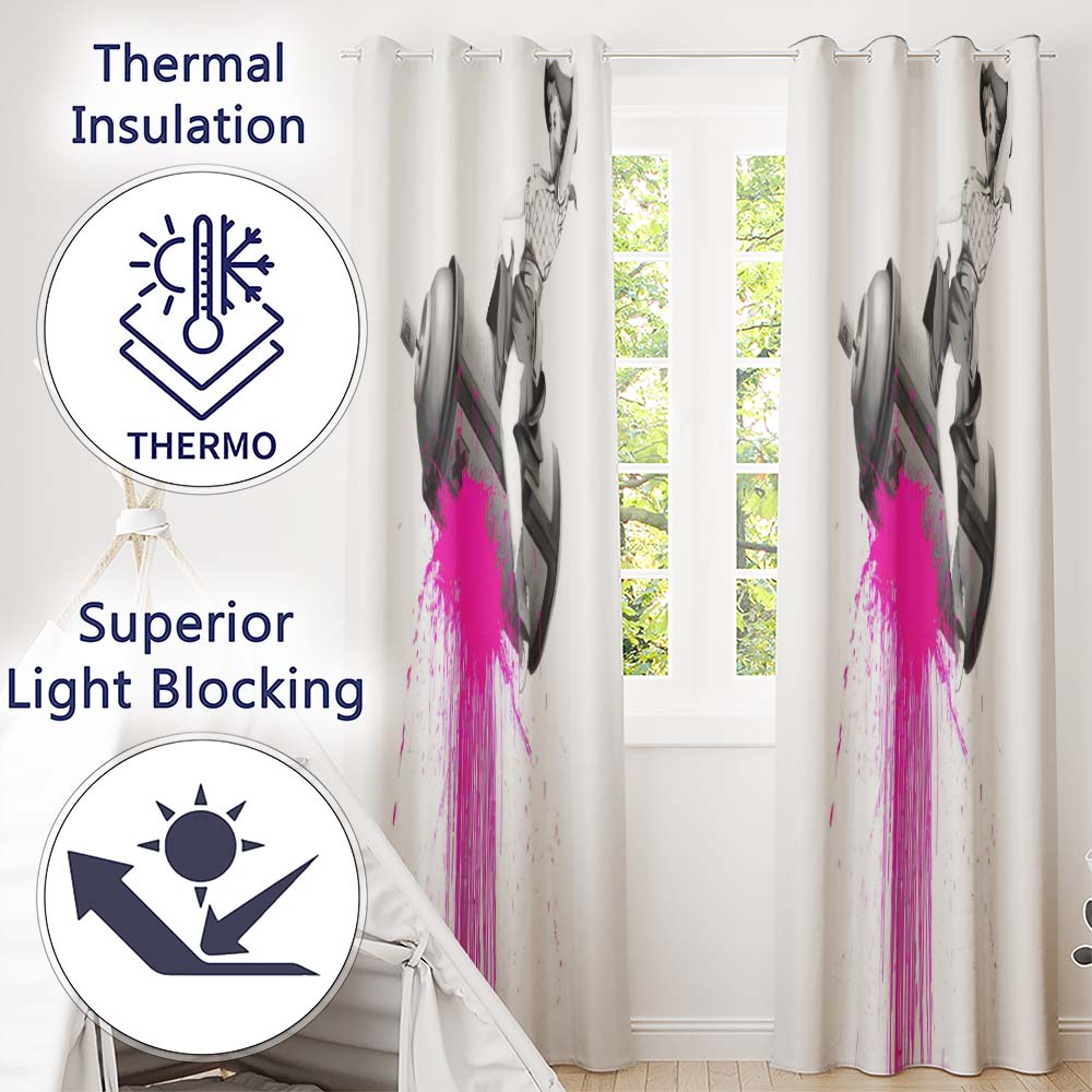 Masked Cowgirl Riding Syringe Pink Splash Pop Art Distinctive Wall Art Home Decor Readymade Eyelet Ring Top Thermal 100% Blackout Curtains