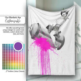 Masked Cowgirl Riding Syringe Pink Splash Pop Art, All Season Comfort, Comfortable Everyday Use - Super Soft Fleece Blanket Bed Sofa Throw