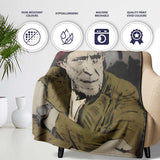 Elderly Man Red Beanie Urban Stencil Portrait, All Season Comfort, Thoughtful Housewarming Gift - Super Soft Fleece Blanket Bed Sofa Throw