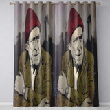 Elderly Man Red Beanie Urban Stencil Portrait Bold Stylish Artwork for Home Decor Readymade Eyelet Ring Top Thermal 100% Blackout Curtains