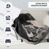 Black Dog on Mini Robo Minimal Stencil, Decorative Wall Art Style, Thoughtful Housewarming Gift - Super Soft Fleece Blanket Bed Sofa Throw