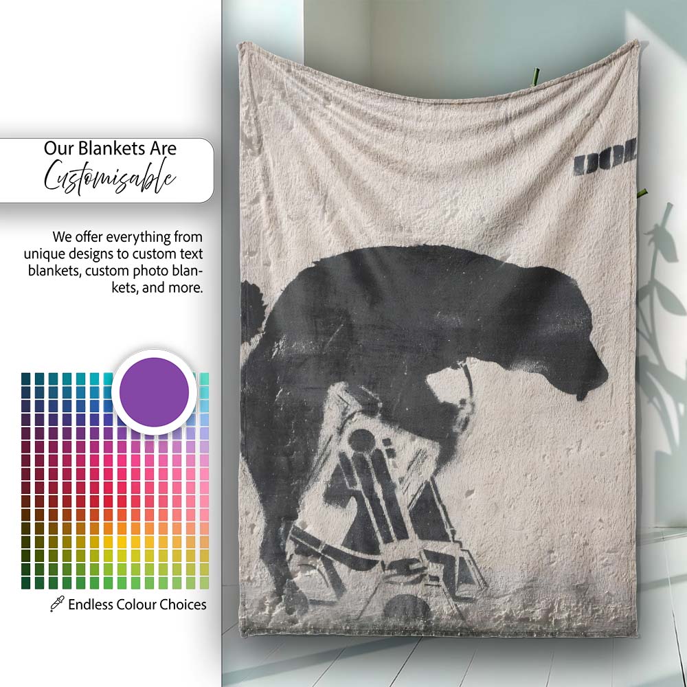 Black Dog on Mini Robo Minimal Stencil, Decorative Wall Art Style, Thoughtful Housewarming Gift - Super Soft Fleece Blanket Bed Sofa Throw