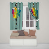 Colourful Geometric Dancer Mint Green Abstract Pop Art Unique Artistic Home Decor Readymade Eyelet Ring Top Thermal 100% Blackout Curtains