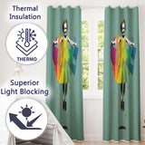 Colourful Geometric Dancer Mint Green Abstract Pop Art Unique Artistic Home Decor Readymade Eyelet Ring Top Thermal 100% Blackout Curtains