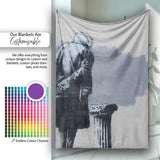 Elderly Woman Painting Grey Wall Urban Stencil, Lightweight Warm Gift, Comfortable Everyday Use - Super Soft Fleece Blanket Bed Sofa Throw