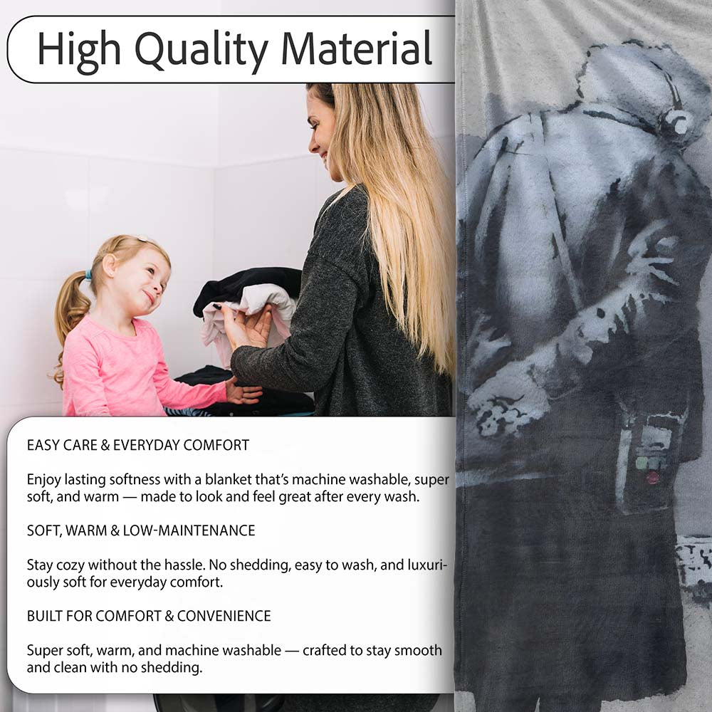 Elderly Woman Painting Grey Wall Urban Stencil, Lightweight Warm Gift, Comfortable Everyday Use - Super Soft Fleece Blanket Bed Sofa Throw