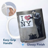 Man Checking Heart Sign Monochrome Urban Graffiti 11oz Ceramic Coffee Tea Mug White Large Handle