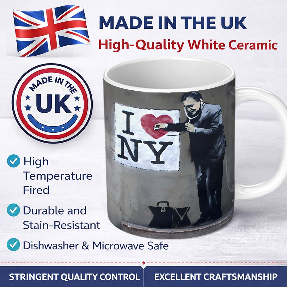 Man Checking Heart Sign Monochrome Urban Graffiti 11oz Ceramic Coffee Tea Mug White Large Handle