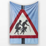 Family Silhouette Red Triangle Road Sign Art, Comfortable Everyday Use, Stylish Room Decoration - Super Soft Fleece Blanket Bed Sofa Throw