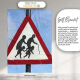 Family Silhouette Red Triangle Road Sign Art, Comfortable Everyday Use, Stylish Room Decoration - Super Soft Fleece Blanket Bed Sofa Throw