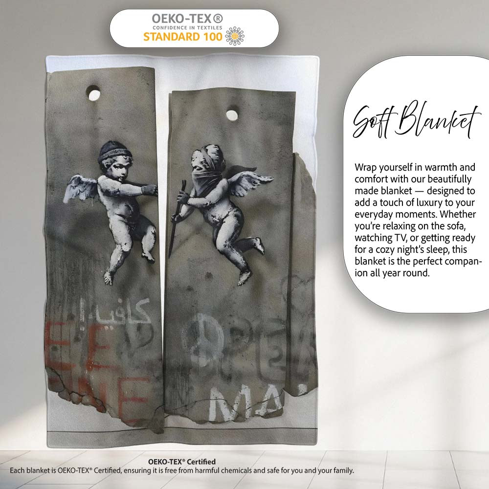 Blindfolded Cherubs Concrete Street Art Sculpture, All Season Comfort, Comfortable Everyday Use - Super Soft Fleece Blanket Bed Sofa Throw
