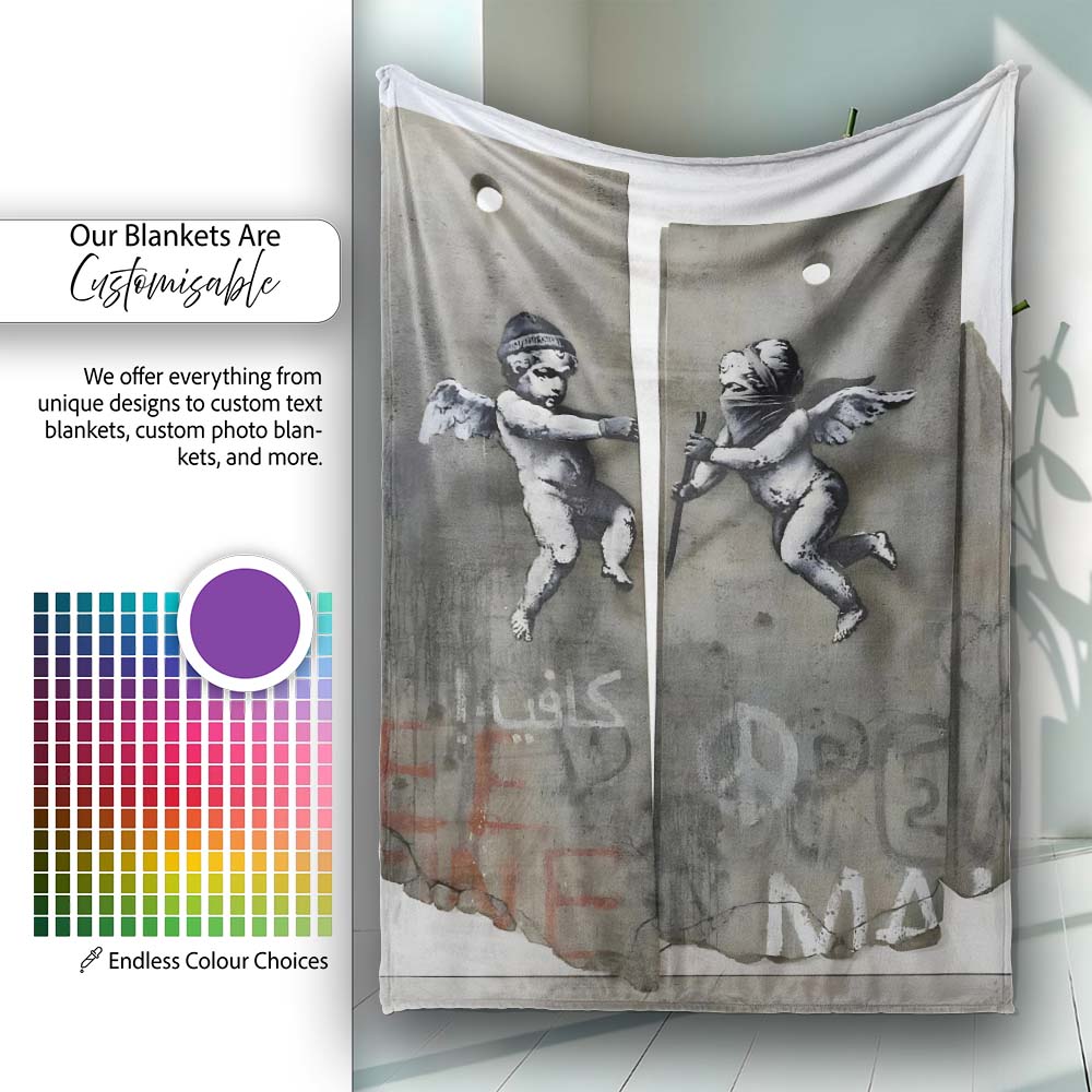 Blindfolded Cherubs Concrete Street Art Sculpture, All Season Comfort, Comfortable Everyday Use - Super Soft Fleece Blanket Bed Sofa Throw