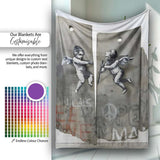 Blindfolded Cherubs Concrete Street Art Sculpture, All Season Comfort, Comfortable Everyday Use - Super Soft Fleece Blanket Bed Sofa Throw