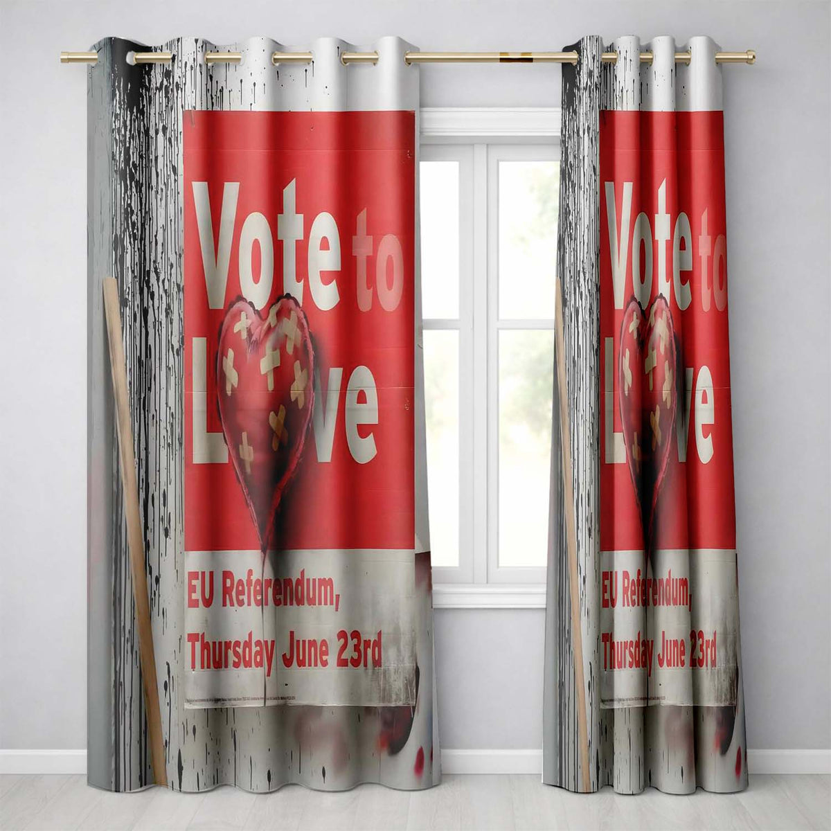 Bandaged Red Heart Political Poster Pop Art Unique Vibrant Artwork for Home Decor Readymade Eyelet Ring Top Thermal 100% Blackout Curtains