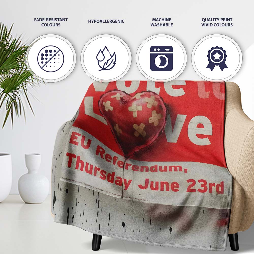 Bandaged Red Heart Political Poster Pop Art, Bedroom Living Room Accent, Unique Artistic Design - Super Soft Fleece Blanket Bed Sofa Throw