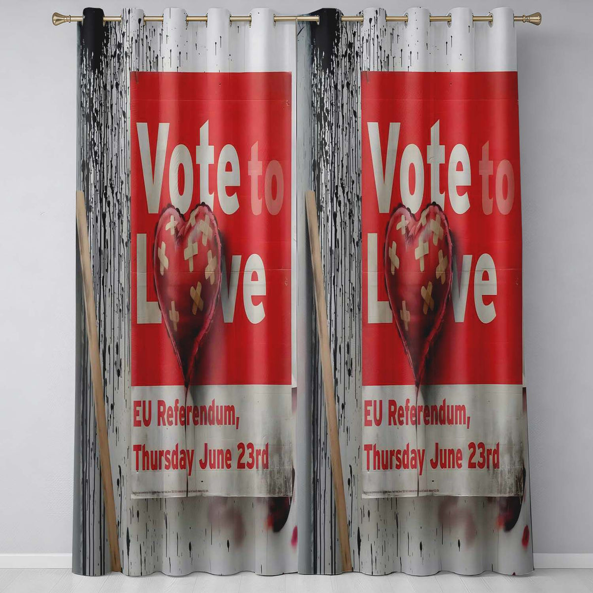 Bandaged Red Heart Political Poster Pop Art Unique Vibrant Artwork for Home Decor Readymade Eyelet Ring Top Thermal 100% Blackout Curtains