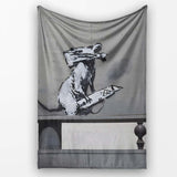 Rat Playing Keyboard Monochrome Urban Stencil, All Season Comfort, Thoughtful Housewarming Gift - Super Soft Fleece Blanket Bed Sofa Throw