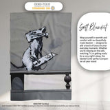 Rat Playing Keyboard Monochrome Urban Stencil, All Season Comfort, Thoughtful Housewarming Gift - Super Soft Fleece Blanket Bed Sofa Throw
