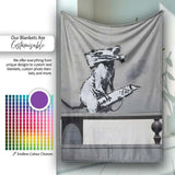 Rat Playing Keyboard Monochrome Urban Stencil, All Season Comfort, Thoughtful Housewarming Gift - Super Soft Fleece Blanket Bed Sofa Throw