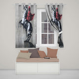 Red Cloaked Rider on Rearing Horse Monochrome Street Art Bold Artistic Home Decor Readymade Eyelet Ring Top Thermal 100% Blackout Curtains
